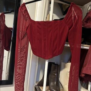 Lulu's Red Sheer Sleeve Crop Top